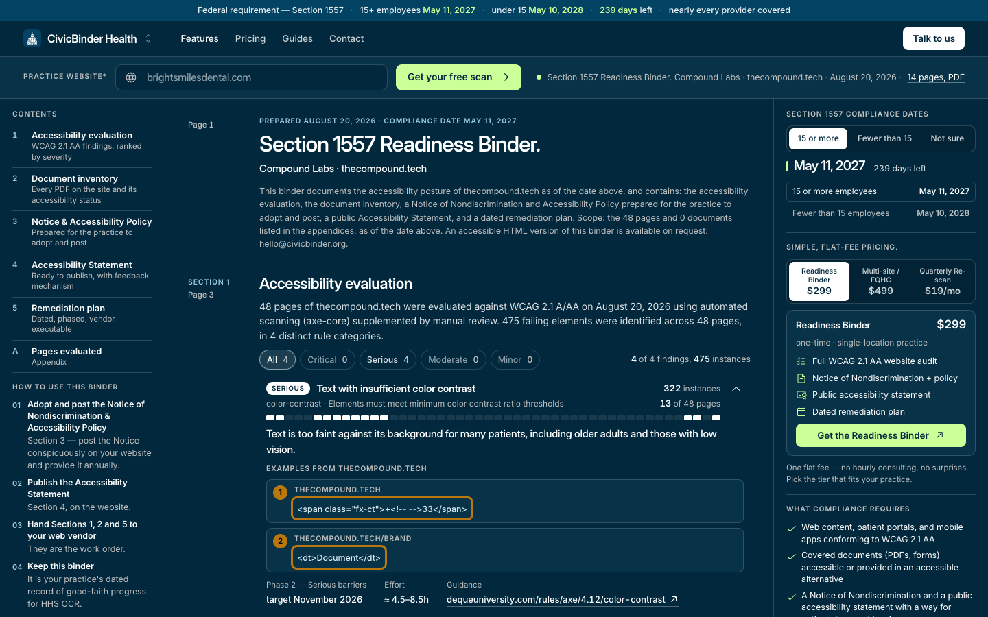 health.civicbinder.org at a 1440 pixel desktop viewport